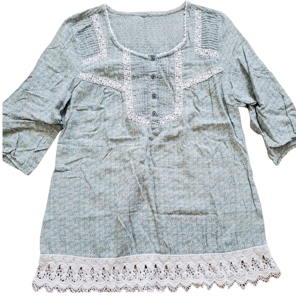 VINTAGE FLORAL & LACE BLOUSE  - SMALL